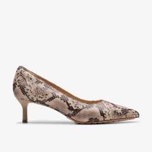 Clarks Adela Court Grey Snake Leather | CLKS-85197