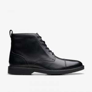 Clarks Aldwin Cap Black Leather | CLKS-84545