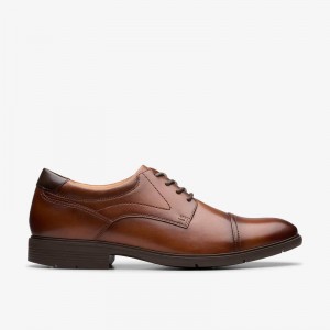 Clarks Eldredge Cap Dark Tan Leather | CLKS-84383