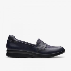 Clarks Ellowyn Penny Navy Leather | CLKS-85366