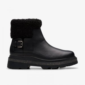 Clarks Hencroft Madi Waterproof Black Warmlined Leather | CLKS-85508