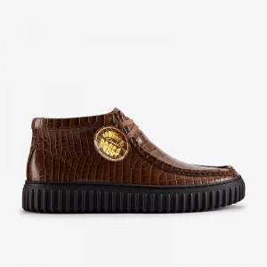 Clarks Martine Rose Torhill Hi Brown Crocodile Leather | CLKS-84620