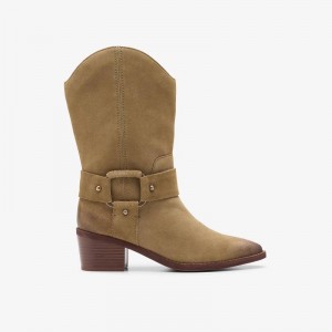 Clarks Morzine Rise Dark Sand Suede | CLKS-85564