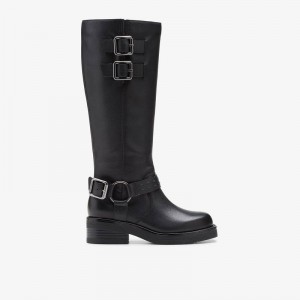Clarks Rebelle Long Black Leather | CLKS-85562