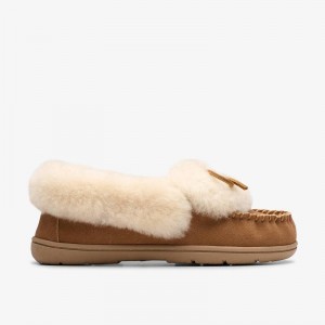 Clarks Roll Mocc Slippers Cognac | CLKS-84674