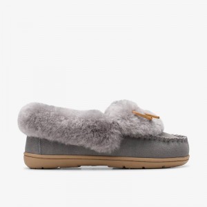 Clarks Roll Mocc Slippers Grey | CLKS-84675