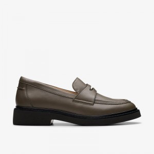 Clarks Splend Edge Dark Olive Leather | CLKS-85376