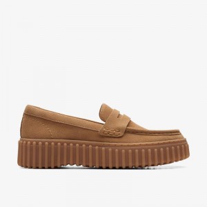 Clarks Torhill Penny Light Tan Suede | CLKS-85382