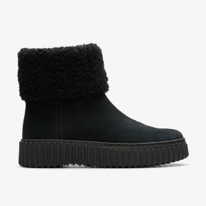 Clarks Torhill Turn Black Warmlined Suede | CLKS-85492
