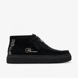 Clarks Torhill X Pleasures Woven Black Suede | CLKS-84602