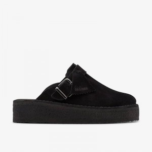 Clarks Trek Wedge Mule Black Suede | CLKS-84759