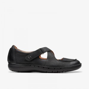 Clarks Un Loop Strap Black Leather | CLKS-85359