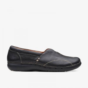 Clarks Un Loop Stride Black Leather | CLKS-84774