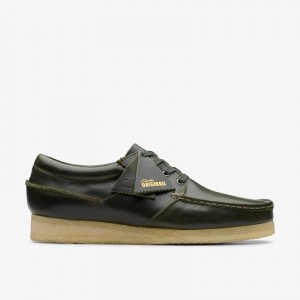 Clarks Wallabee Boat Forest Green Leather | CLKS-84500