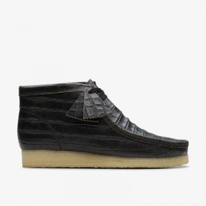 Clarks Wallabee Boot Black Crocodile Distress | CLKS-84508