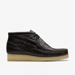 Clarks Wallabee Boot Black Crocodile Distress | CLKS-85554