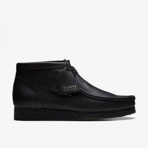 Clarks Wallabee Boot Black Leather | CLKS-84486