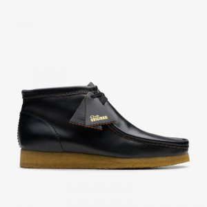 Clarks Wallabee Boot Black Smooth Leather | CLKS-84509