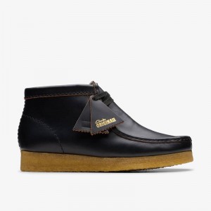 Clarks Wallabee Boot Black Smooth Leather | CLKS-85552