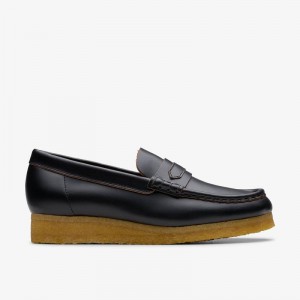 Clarks Wallabee Loafer Black Smooth Leather | CLKS-85403
