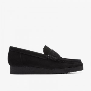Clarks Wallabee Loafer Black Suede | CLKS-85402
