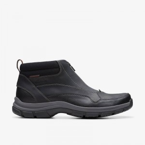 Clarks Walpath Zip Black Leather | CLKS-84548